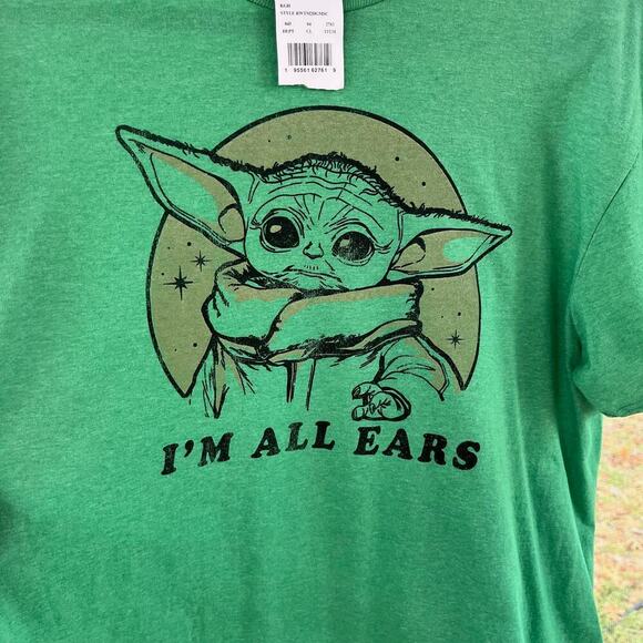 Star Wars Women's Din Grogu Green "I'm All Ears" Tee Shirt Size L. NEW - Picture 3 of 5